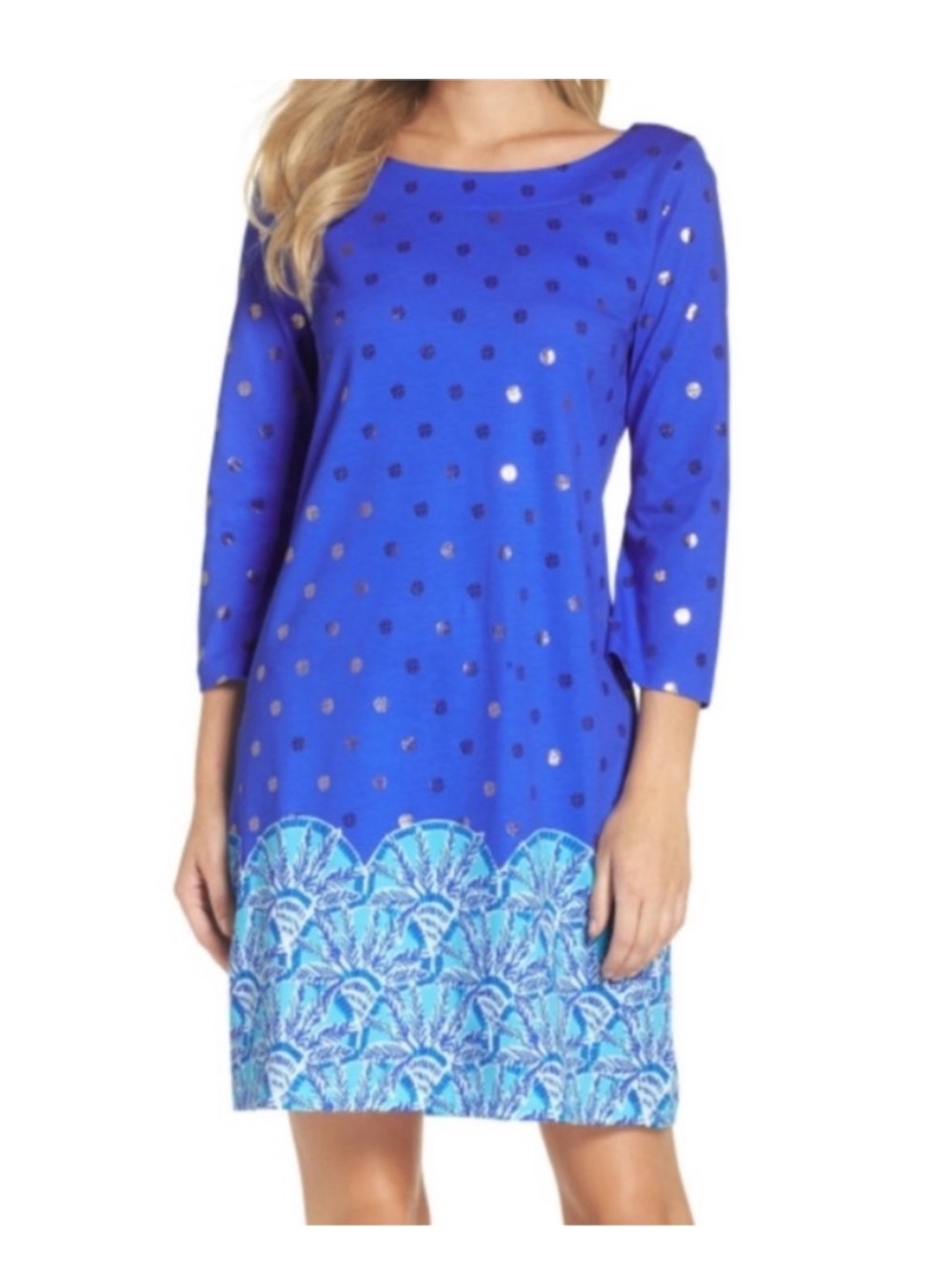 Lilly Pulitzer Dress Womens Large Blue Grotto Gold Metallic Squueze The Juice